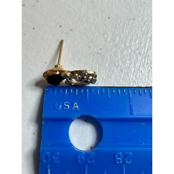 Cat Stud Earrings 3/4 inch Gold-Tone with Black and Clear Rhinestones - Picture 4 of 4